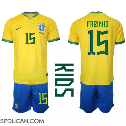 Dječji Nogometni Dres Brazil Fabinho #15 Domaci SP 2022 Kratak Rukav (+ Kratke hlače)
